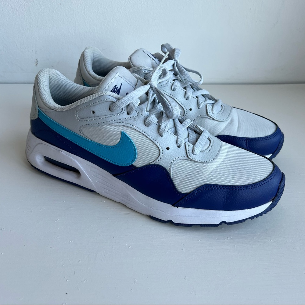 MENS NIKE AIR MAX SC SHOES / SIZE 12 / PLATINUM-WHITE-ROYAL BLUE